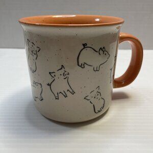 Meritage Little Pigs Oversized Coffee Cup Mug Peach White w/ Black Splatter -NEW